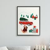 The Holiday Aisle® Vintage Red Car Christmas Festive Santa Dog Canvas in Green/Red | 14 H x 11 W x 1.5 D in | Wayfair