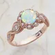 Bague ronde remplie d'opale simulée plaquée or rose mariage fiançailles cadeau taille 6-10
