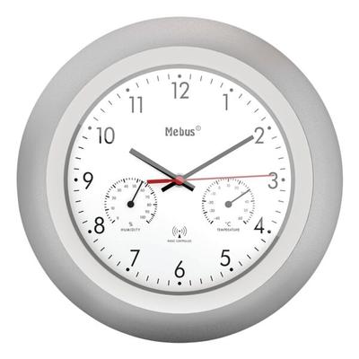 Mebus Funk-Wanduhr mit Thermometer und Hygrometer 19450 Ø 30 cm silberfarben silber