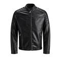 Herren Jack & Jones Kunstleder Jacke | Biker Blouson Bomberjacke JJEROCKY | Design Coat Übergangsjacke, Farben:Schwarz-2, Größe Jacken:XS