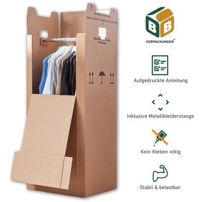 Bb-verpackungen ® - 5 x Kleiderbox 60 kg Traglast stabiler Kleiderkarton mit Kleiderstange 2-wellig