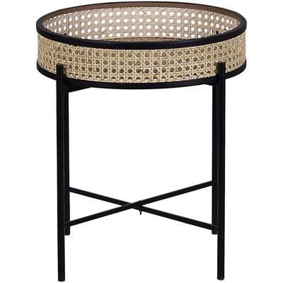 Beliani - Beistelltisch Beige Rattan Rund ⌀ 36 cm mit Metallgestell Schwarz Wiener Geflecht Boho