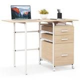 Costway Folding Computer Laptop Desk Wheeled Home Office Furniture-Natural