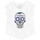 Girls Youth Tiny Turnip White Texas Rangers Sugar Skull Fringe T-Shirt