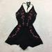 American Eagle Outfitters Pants & Jumpsuits | American Eagle Romper Shorts Size Xxs Womans Black Boho Embroidered Halter Neck | Color: Black/Red | Size: Xxs