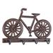 Bike Bicycle Key Quad Wall Hooks Cast Iron Rustic Antiqued Brown