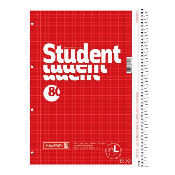 Brunnen Collegeblock »Student Linkshänder« A4 kariert, holzfreies Papier rot Image