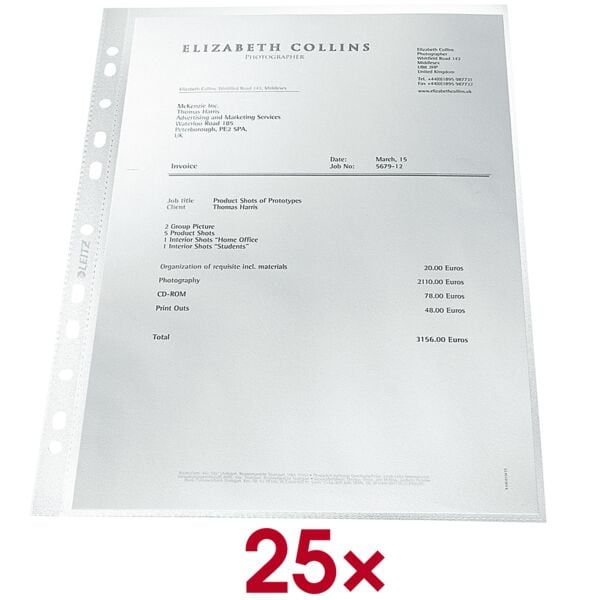 Leitz Prospekthüllen »re:cycle« 4791 A4 genarbt - 25 Stück transparent, 23x30.5 cm Image