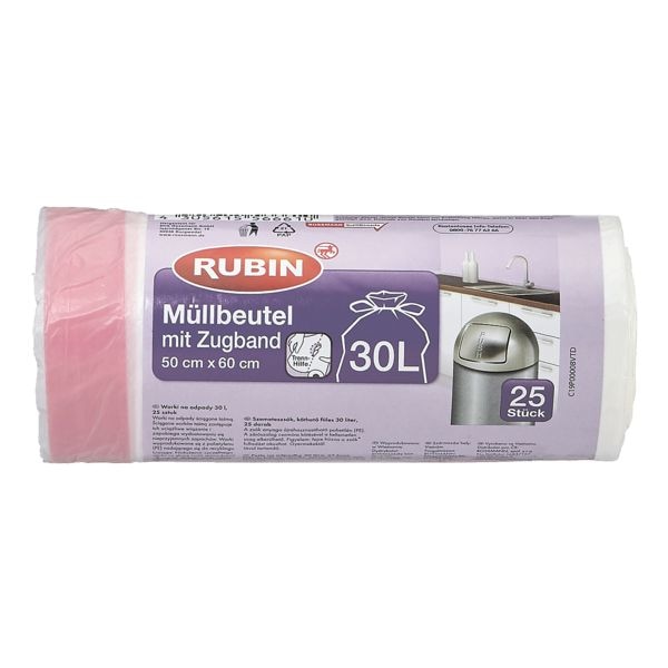 RUBIN 25 Zugband-Müllbeutel 30 L weiß, 50x60 cm