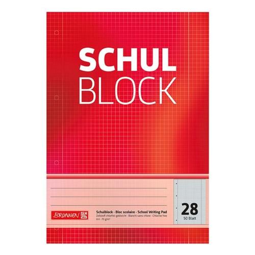 Schulblock »1052528« A4 kariert (Lineatur 28) rot, Brunnen