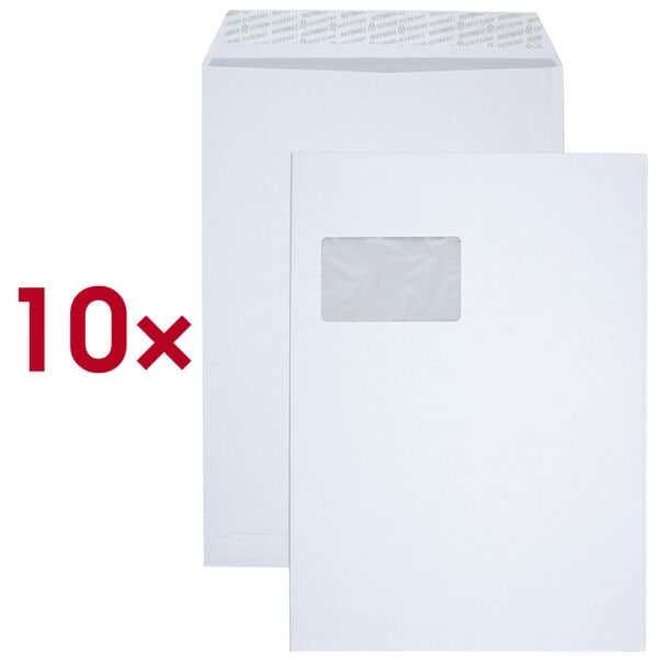 BONG 10 Versandtaschen C4 mit Fenster weiß, 32.4x22.9 cm