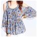 Free People Tops | Free People Chloe Cold Shoulder Bell Sleeve | Color: Blue/Orange | Size: M