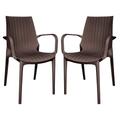 LeisureMod Kent Outdoor Dining Arm Chair, Set of 2 in Brown - LeisureMod KCA21BR2