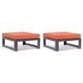 LeisureMod Chelsea Outdoor Patio Black Aluminum Ottomans With Cushions Set Of 2 in Orange - LeisureMod CSO30OR2