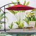 Arlmont & Co. 10Ft Solar Outdoor Offset Cantilever Patio Umbrella w/ Cross Base, Market Crank Hanging Umbrella w/ 24 LED Lights Metal in Red | Wayfair