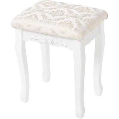 Schminkhocker Sitzhocker, Landhaus Hocker, Barock Polsterhocker für Schminktisch, mdf Holz, Weiß