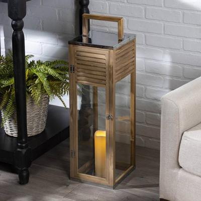 Gerson 45924 - 26" Wood / Stainless Steel Lantern Battery Operated LED Candle Light with Timer