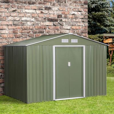 Outsunny 9' x 6' Outdoor Backyard Garden Tool Shed with Double Sliding Doors, 4 Airy Vents, & Durable Steel