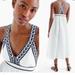 J. Crew Dresses | J Crew White And Navy Linen Embroidered Cross Back Maxi Dress In Xxs | Color: Blue/White | Size: Xxs