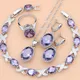 Ensembles de bijoux en argent 925 pour femmes violet naturel cubique contre-indiqué cristal