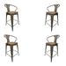 Grey Metal Stool With Arms and Walnut Wood Seat 26" (Set of 4) - 39"H (SH 26") x 20.4"W x 16.5"D