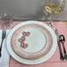 Anthropologie Dining | 5 Anthropologie Snowflake Porcelain Icicle Rimmed Salad/Dinner Plates (5) Set | Color: Cream/Pink | Size: 9’’ Plates