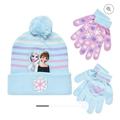 Disney Accessories | Nwt Disney Frozen 4-7 3 Pc Set Pom Pom Hat Beanie 2 Pairs Of Gloves Mittens Warm | Color: Blue/Purple | Size: 4-7 Girls