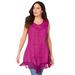 Plus Size Women's Embroidered Acid Wash Tank by Roaman's in Purple Magenta (Size 20 W)