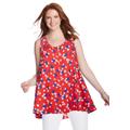 Plus Size Women's High-Low Button Front Tank by Woman Within in Vivid Red Stars (Size L) Top