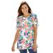 Plus Size Women's Perfect Printed Short-Sleeve Crewneck Tee by Woman Within in White Multi Pretty Tropicana (Size 3X) Shirt