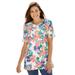 Plus Size Women's Perfect Printed Short-Sleeve Crewneck Tee by Woman Within in White Multi Pretty Tropicana (Size M) Shirt