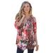 Plus Size Women's Tara Pleated Big Shirt by Roaman's in Sunset Coral Paisley Garden (Size 42 W) Top