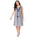 Plus Size Women's Embroidered Chambray Dress by Roaman's in Navy Vine Embroidery (Size 16 W)