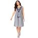 Plus Size Women's Embroidered Chambray Dress by Roaman's in Navy Vine Embroidery (Size 24 W)