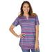 Plus Size Women's Short-Sleeve Notch-Neck Tee by Woman Within in Pretty Violet Multi Stripe (Size 6X) Shirt