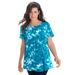 Plus Size Women's Swing Ultimate Tee with Keyhole Back by Roaman's in Teal Acid Tie Dye (Size 5X) Short Sleeve T-Shirt