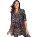 Plus Size Women's Pintucked Tunic Blouse by Woman Within in Navy Garden Print (Size 2X)