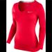 Nike Tops | Euc Women’s Nike Pro Dri Fit V-Neck Long-Sleeve Shirt In Red Orange Size Large | Color: Orange/Red | Size: L