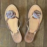 J. Crew Shoes | J. Crew Metallic Capri Satin Rosette Flip Flops Sandals #11238 Warm Blush Size 7 | Color: Gold/Pink | Size: 7