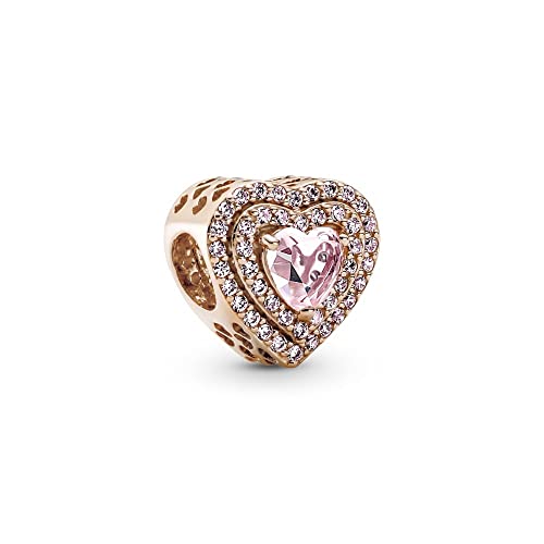 Pandora Timeless Sparkling Levelled Heart 14k rose gold-plated charm with orchid pink crystal and fancy fairy tale pink cubic zirconia