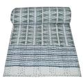 MAVISS HOMES Indian Hand Block Print Kantha Quilt Queen Size Quilt Kantha Bedspread White Quilt Cotton Kantha Throw Bedding (Twin 90 X 60 Inch, Green)