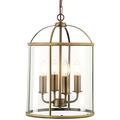 Hanging Ceiling Pendant Light –Antique Brass & Clear Glass Lantern Box Shade– Multi-Light Industrial Lamp Bulb Holder –4X 40W E27 Vintage Tarnished Height Adjustable Bar Restaurant Feature Lighting