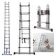 Telescopic Ladder 5m Folding A-Frame Ladder 2.5m+2.5m Multi-Purpose Extension Ladder Portable Extendable Ladder with Ladder Stabiliser for Garden Loft Office, 150kg EN131