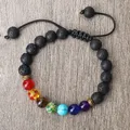 Bracelet en pierre naturelle des 7 chakras fait à la main œil de tigre lave noire résistante aux