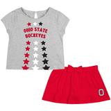 Girls Toddler Colosseum Heathered Gray/Scarlet Ohio State Buckeyes Smile T-Shirt & Skirt Set