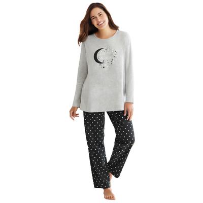 Plus Size Women's Long Sleeve Knit PJ Set by Dreams & Co. in Black Dot (Size 42/44) Pajamas
