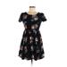 Old Navy Casual Dress - A-Line Scoop Neck Short sleeves: Black Floral Dresses - Women's Size 2