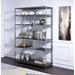 Industrial Style Vonara Metal Frame Bookshelf, Rustic Gray Oak & Chrome, with Open Compartment (Seven Wooden Racks, Fixed)