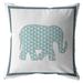 16" Aqua White Elephant Indoor Outdoor Zippered Throw Pillow