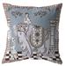 16" Blue Brown Ornate Elephant Indoor Outdoor Zippered Throw Pillow